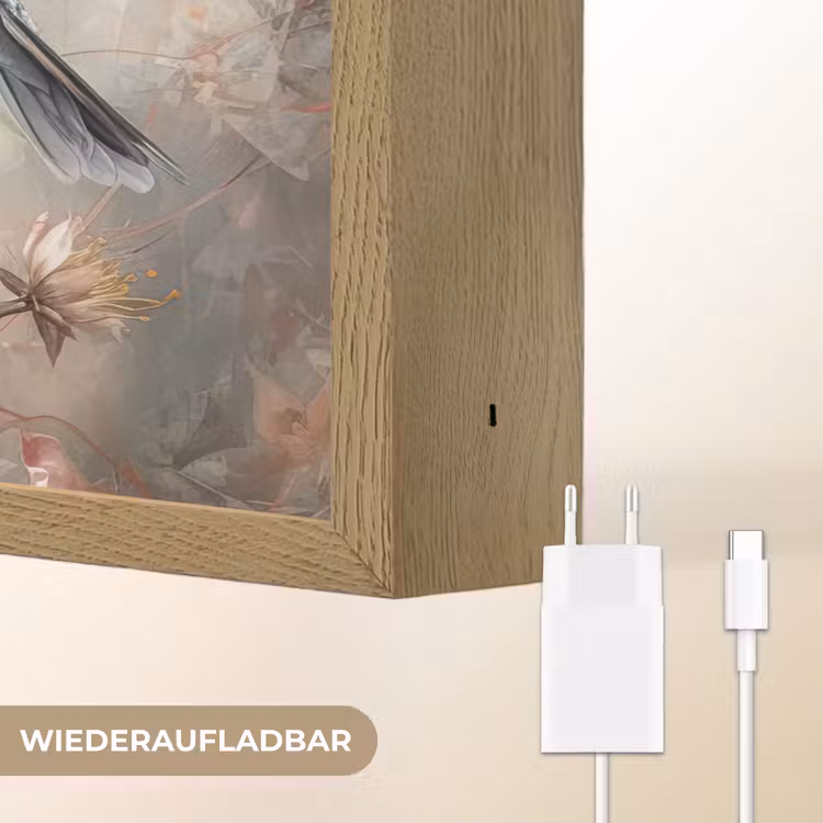 Kolibrie - Vogels - Bloemen - Planten Light Box met batterij (Wandlamp) middel -USP_websiteoplaadbaarDE