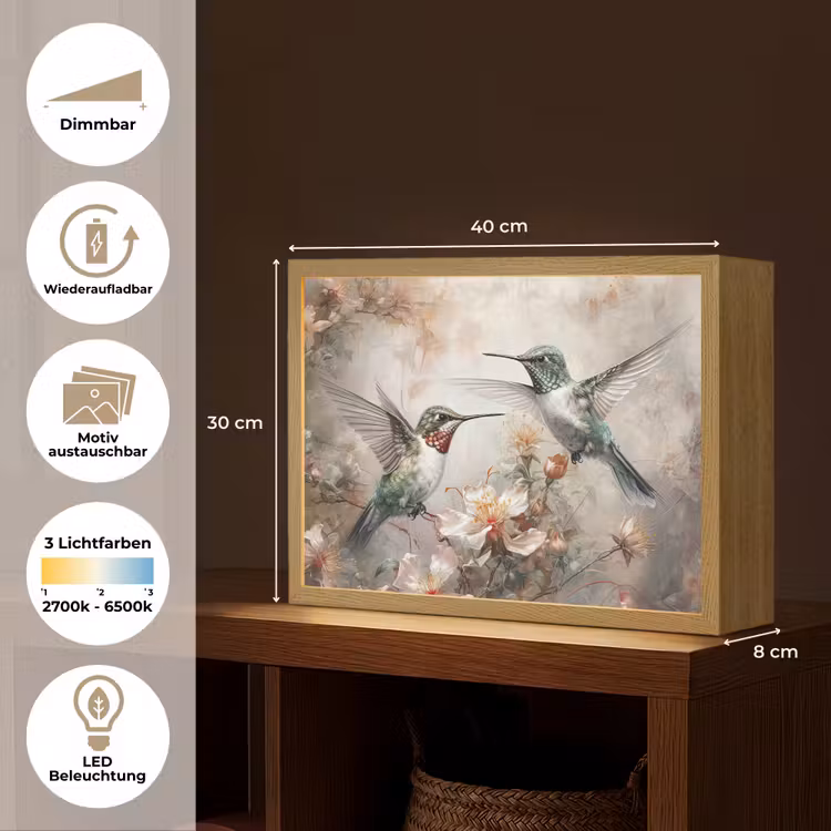 Kolibrie - Vogels - Bloemen - Planten Light Box met batterij (Wandlamp) middel -USP_websiteoverzichtDE