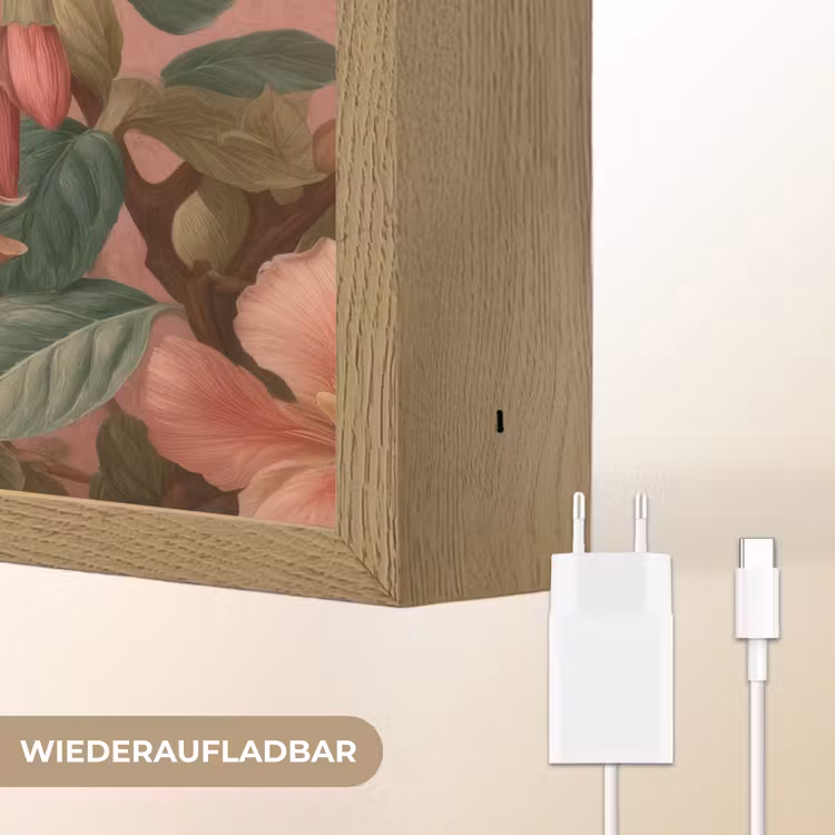 Kolibries - Bloemen - Groen - Roze Light Box met batterij (Wandlamp) middel -USP_websiteoplaadbaarDE