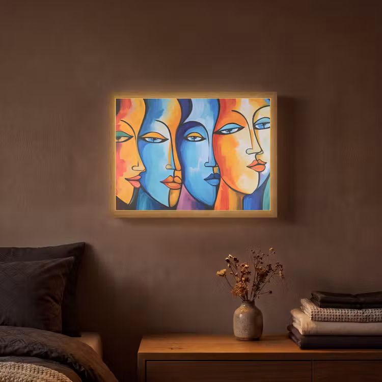 Hoofd - Olieverf - Schilderij - Kleurrijk Light Box met batterij (Wandlamp) middel -sfeer4