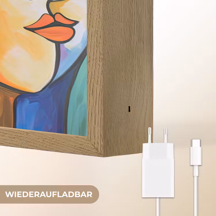 Hoofd - Olieverf - Schilderij - Kleurrijk Light Box met batterij (Wandlamp) middel -USP_websiteoplaadbaarDE