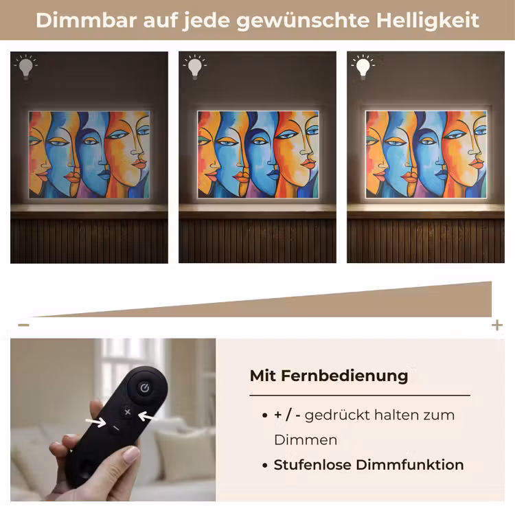 Hoofd - Olieverf - Schilderij - Kleurrijk Light Box met batterij (Wandlamp) middel -USP_dimbaarDE