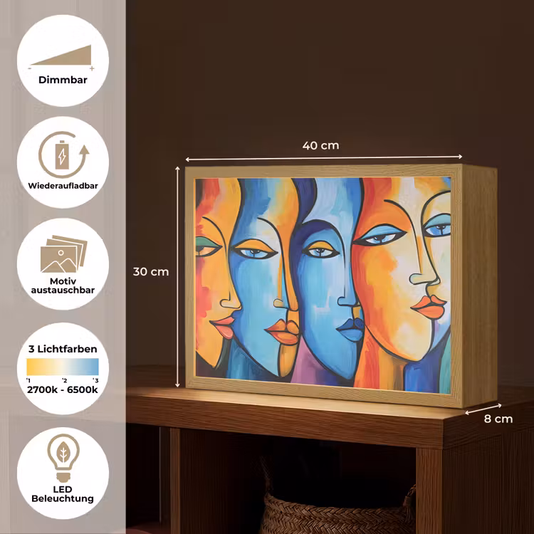 Hoofd - Olieverf - Schilderij - Kleurrijk Light Box met batterij (Wandlamp) middel -USP_websiteoverzichtDE