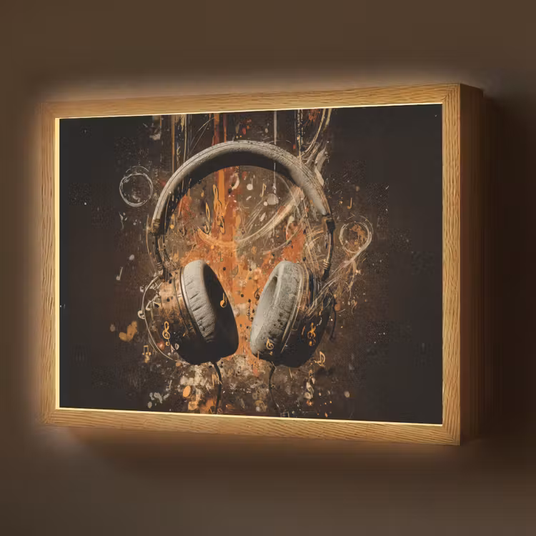 Koptelefoon - Bruin - Dynamische penseelstreken Light Box met batterij (Wandlamp) middel -z3d_website