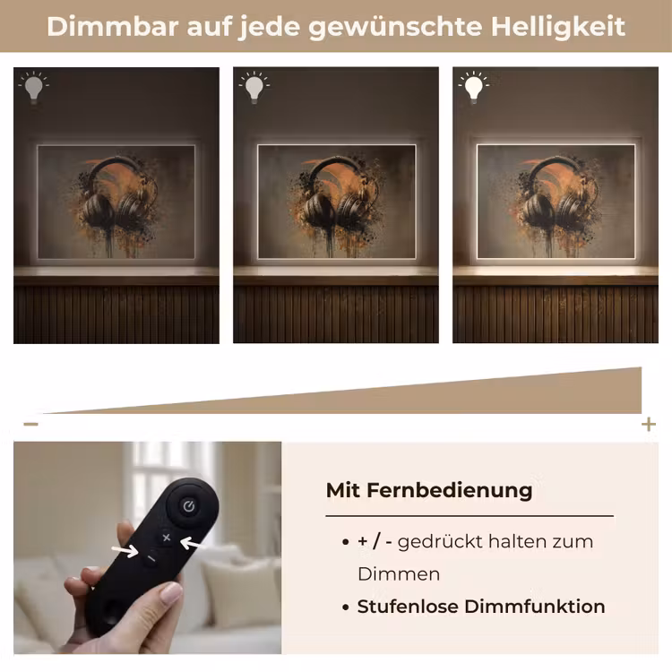 Koptelefoon - Bruin - Verf - Vintage Light Box met batterij (Wandlamp) middel -USP_dimbaarDE