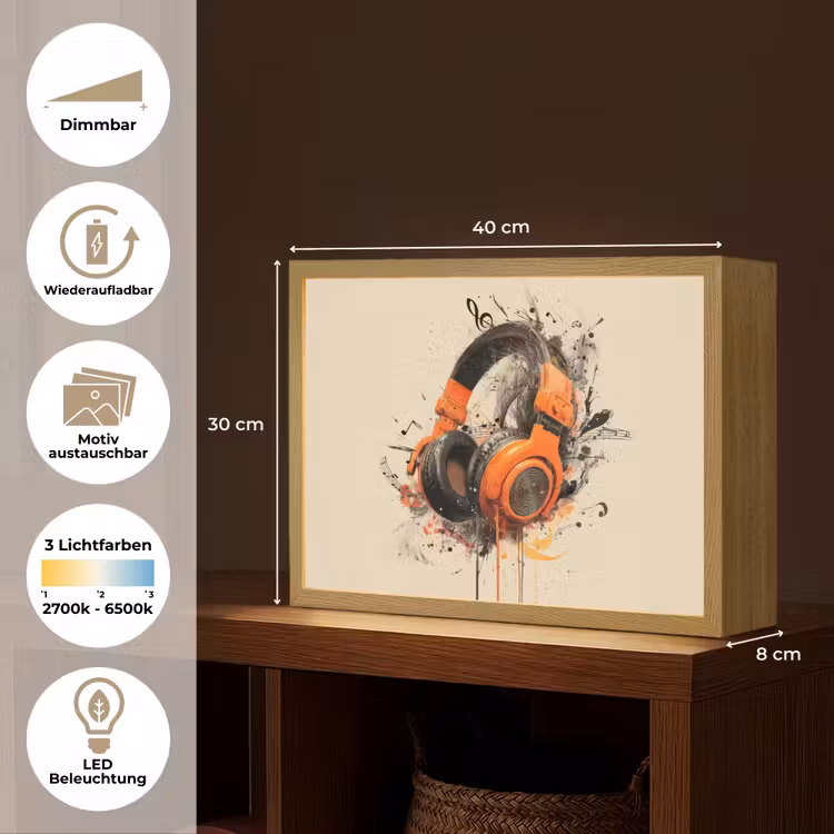Koptelefoon - Oranje - Explosief Light Box met batterij (Wandlamp) middel -USP_websiteoverzichtDE