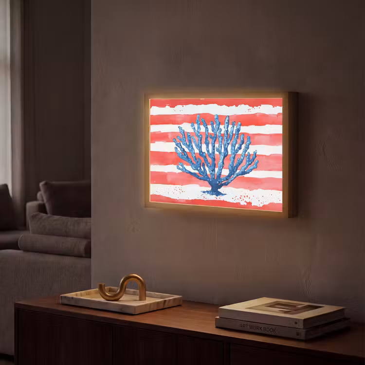 Koraal - Verfstructuur - Rood - Blauw Light Box met batterij (Wandlamp) middel -sfeer1