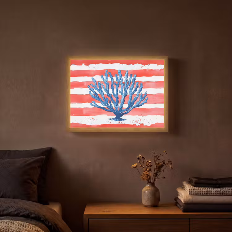 Koraal - Verfstructuur - Rood - Blauw Light Box met batterij (Wandlamp) middel -sfeer4