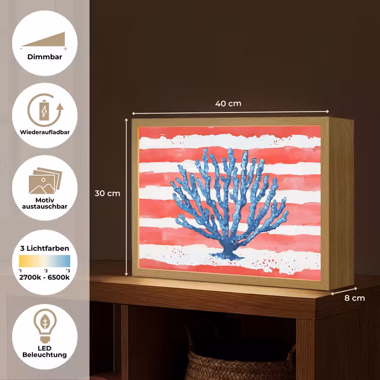 Koraal - Verfstructuur - Rood - Blauw Light Box met batterij (Wandlamp) middel -USP_websiteoverzichtDE