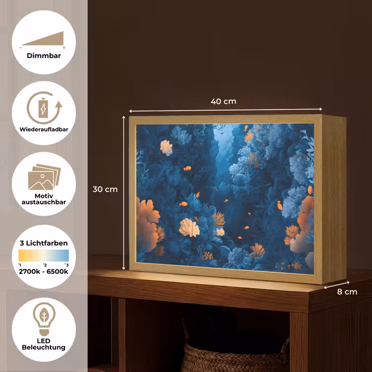 Koraalrif - Vissen - Oceaan - Blauw Light Box met batterij (Wandlamp) middel -USP_websiteoverzichtDE