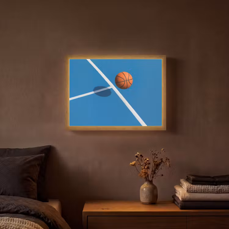 Basket - Bal - Blauw - Zwevend Light Box met batterij (Wandlamp) middel -sfeer4