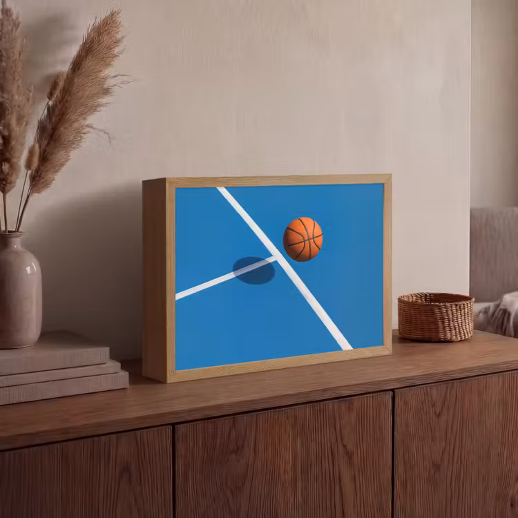 Basket - Bal - Blauw - Zwevend Light Box met batterij (Wandlamp) middel -sfeer2