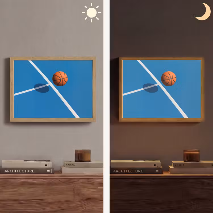 Basket - Bal - Blauw - Zwevend Light Box met batterij (Wandlamp) middel -sfeer3