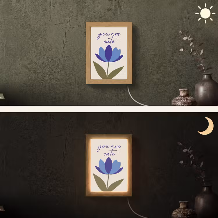 Korenbloem - Valentijn - Bloem - Blauw Light Box met kabel (Wandlamp) klein -sfeer3
