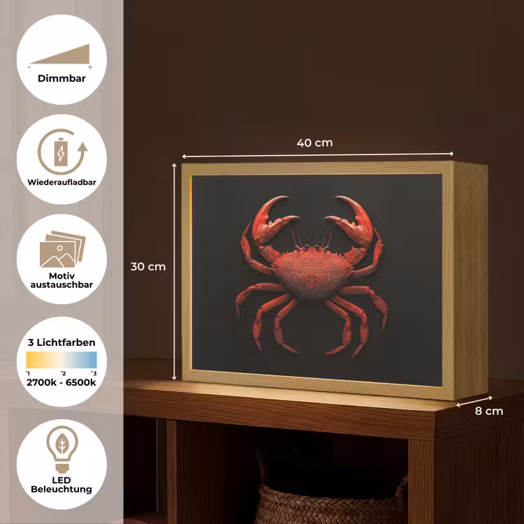 Krab - Rood - Vissen - Schaaldieren Light Box met batterij (Wandlamp) middel -USP_websiteoverzichtDE