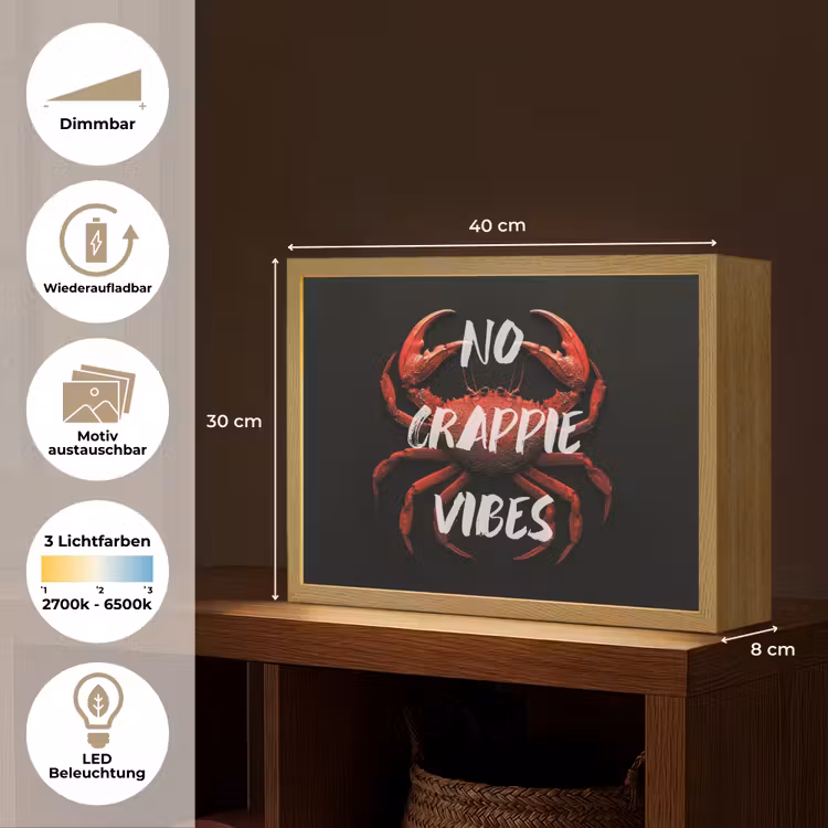 Krab - Rood - Tekst - Zwart Light Box met batterij (Wandlamp) middel -USP_websiteoverzichtDE