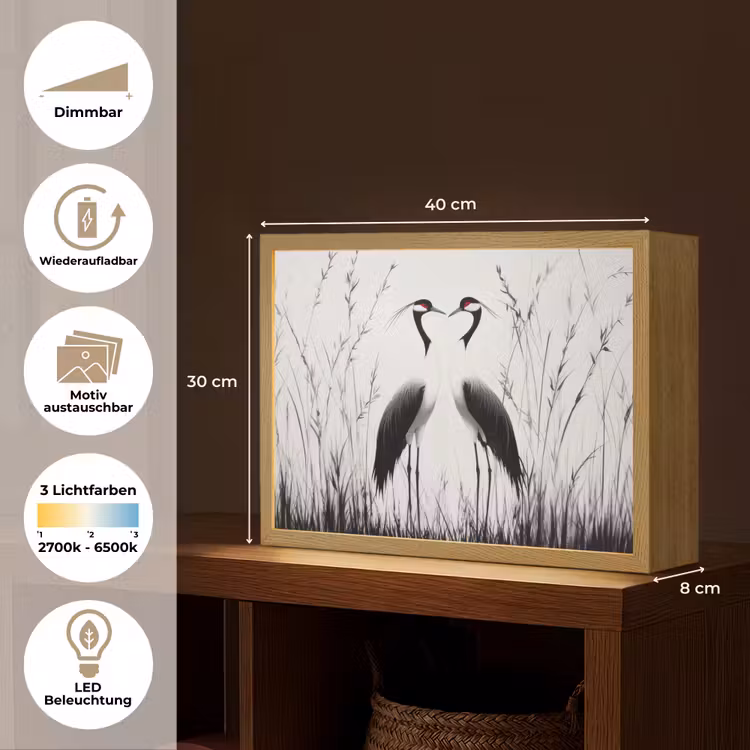 Kraanvogels - Gras - Hartvorm - Zwart Light Box met batterij (Wandlamp) middel -USP_websiteoverzichtDE