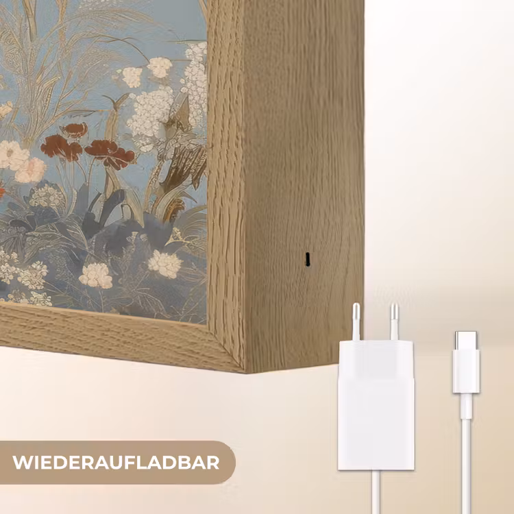 Kraanvogels - Maan - Bloemen - Blauw Light Box met batterij (Wandlamp) middel -USP_websiteoplaadbaarDE