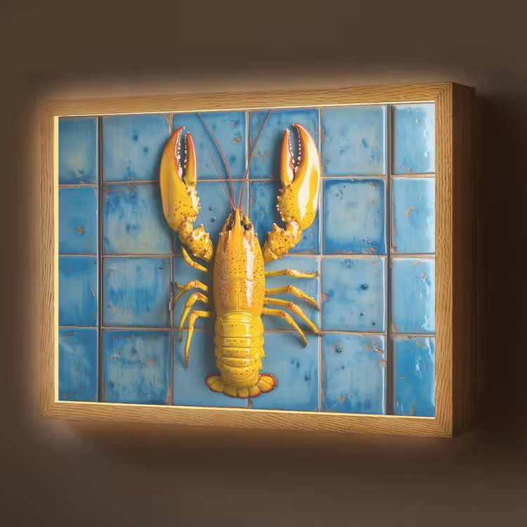 Kreeft - Geel - Blauw - Tegels Light Box met batterij (Wandlamp) middel -z3d_website