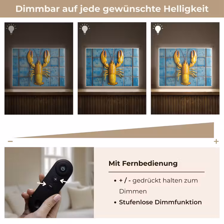 Kreeft - Geel - Blauw - Tegels Light Box met batterij (Wandlamp) middel -USP_dimbaarDE