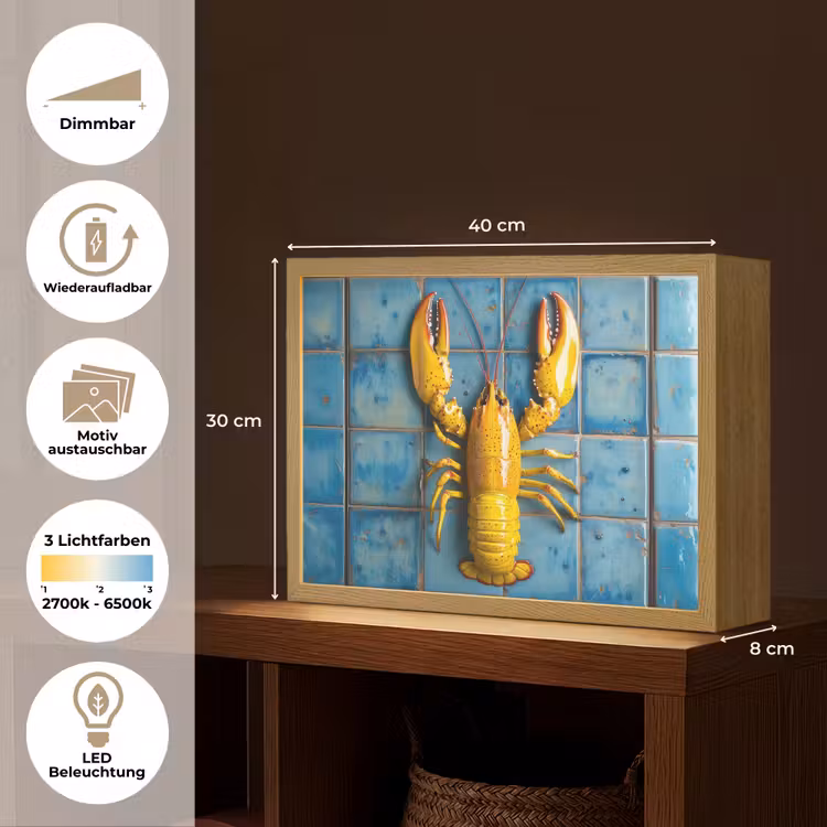 Kreeft - Geel - Blauw - Tegels Light Box met batterij (Wandlamp) middel -USP_websiteoverzichtDE