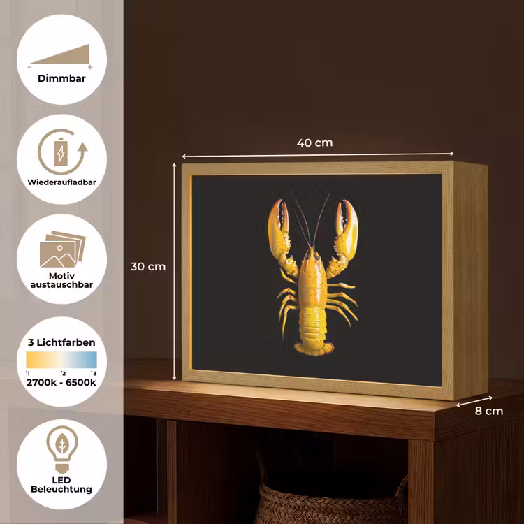 Kreeft - Geel - Stippen - Effen Light Box met batterij (Wandlamp) middel -USP_websiteoverzichtDE