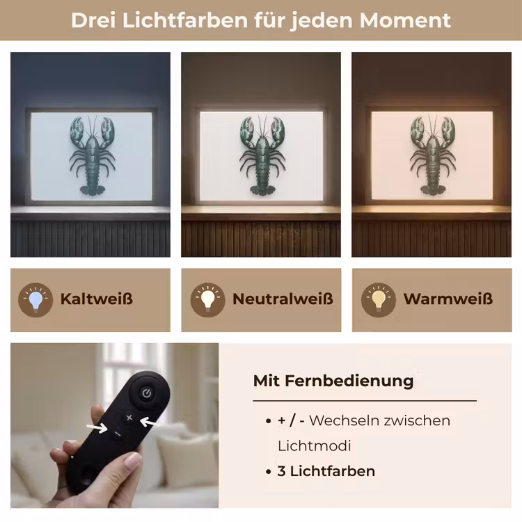 Kreeft - Glossier - Groen - Wit Light Box met batterij (Wandlamp) middel -USP_lichtkleurDE
