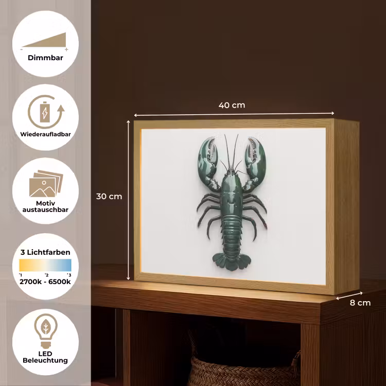 Kreeft - Glossier - Groen - Wit Light Box met batterij (Wandlamp) middel -USP_websiteoverzichtDE