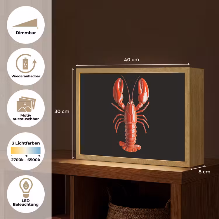 Kreeft - Glossier Rood - Zwart Light Box met batterij (Wandlamp) middel -USP_websiteoverzichtDE