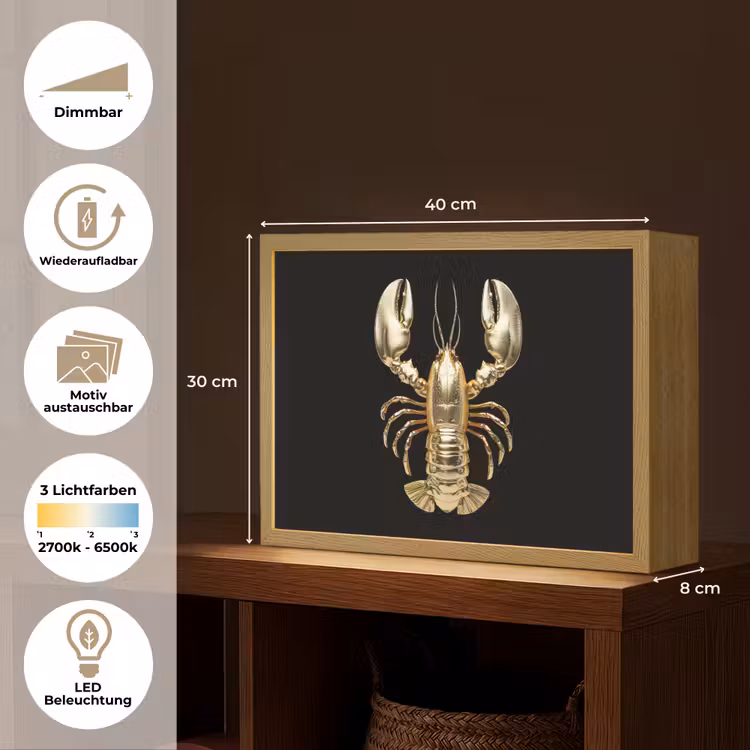 Kreeft - Goud - Textuur - Zwart Light Box met batterij (Wandlamp) middel -USP_websiteoverzichtDE