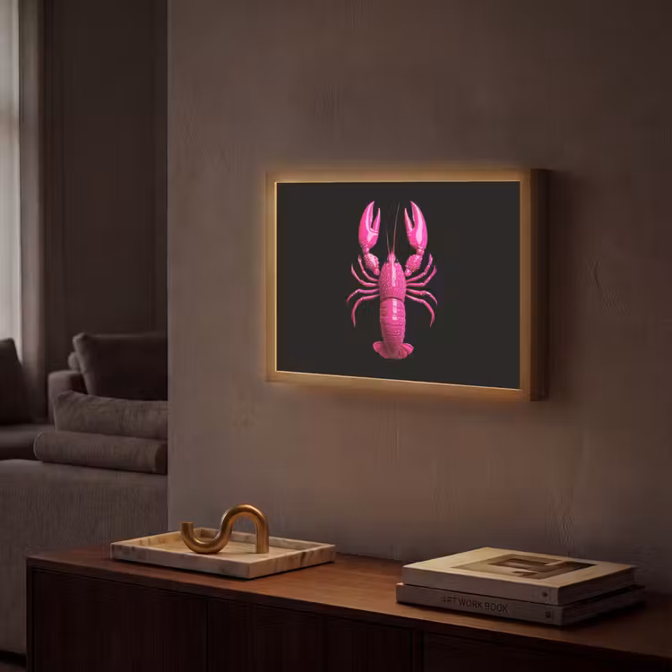 Kreeft - Felroze - Stippen - Opvallend Light Box met batterij (Wandlamp) middel -sfeer1