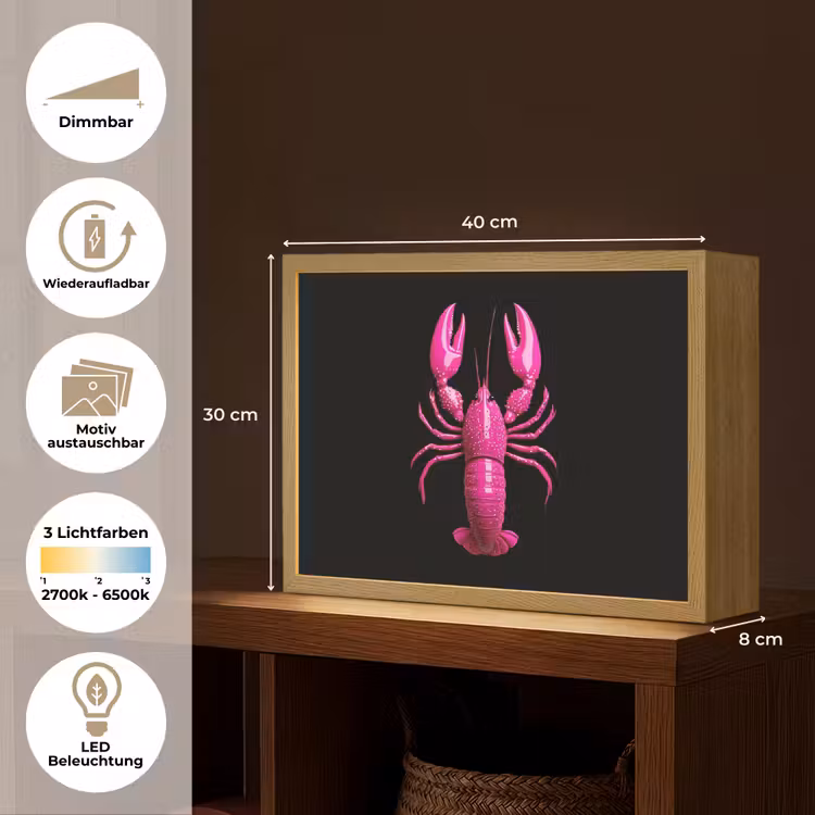 Kreeft - Felroze - Stippen - Opvallend Light Box met batterij (Wandlamp) middel -USP_websiteoverzichtDE