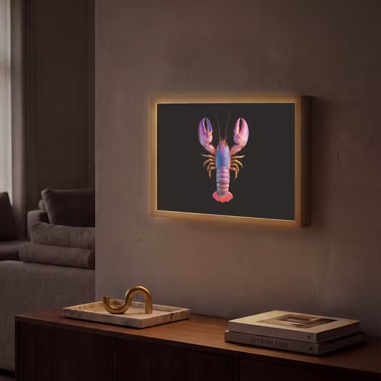 Kreeft - Paars - Roze - Zwart - Stippen - Lila Light Box met batterij (Wandlamp) middel -sfeer1