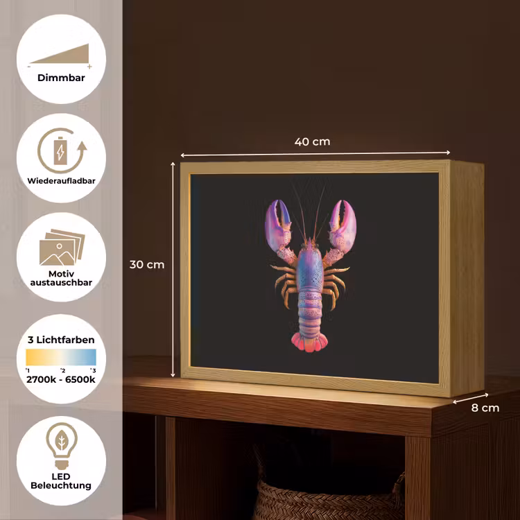 Kreeft - Paars - Roze - Zwart - Stippen - Lila Light Box met batterij (Wandlamp) middel -USP_websiteoverzichtDE