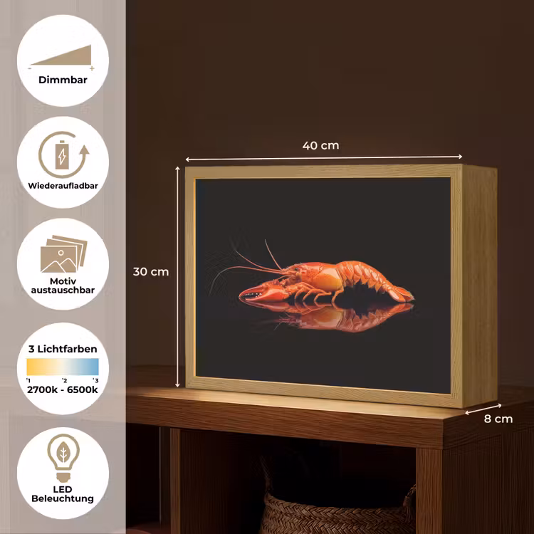 Kreeft - Oranje - Zwart - Opvallend Light Box met batterij (Wandlamp) middel -USP_websiteoverzichtDE