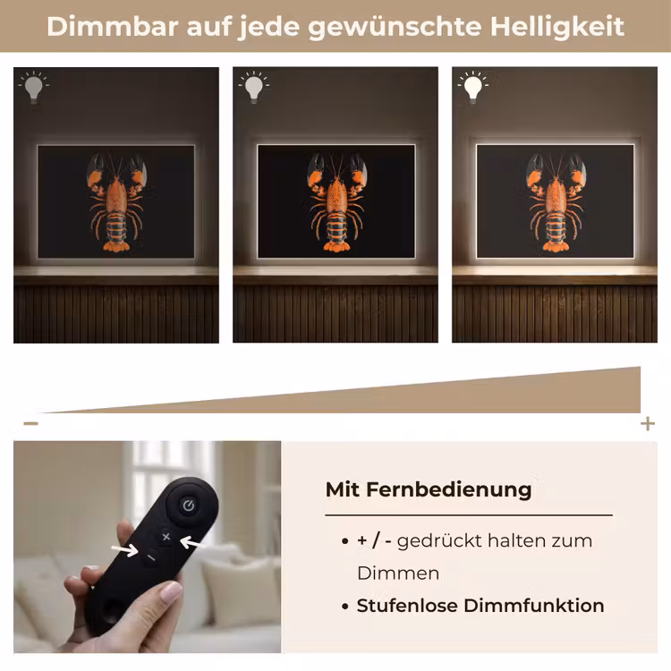 Kreeft - Oranje - Zwart - Modern Light Box met batterij (Wandlamp) middel -USP_dimbaarDE
