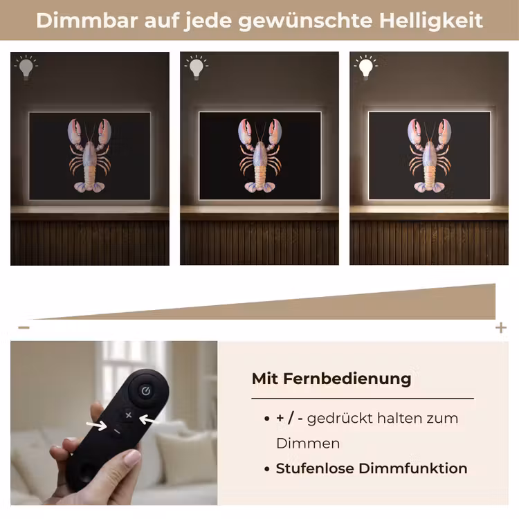 Kreeft - Roze - Zacht - Zwart Light Box met batterij (Wandlamp) middel -USP_dimbaarDE