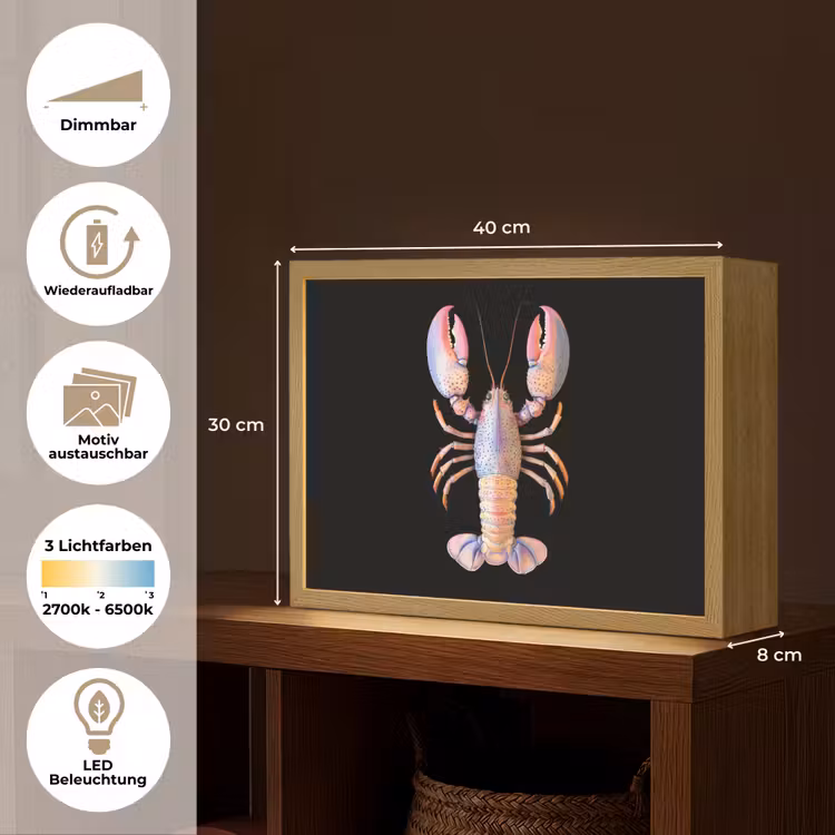 Kreeft - Roze - Zacht - Zwart Light Box met batterij (Wandlamp) middel -USP_websiteoverzichtDE