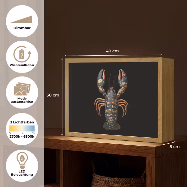Kreeft - Zwart - Bloemenpatroon - Artistiek Light Box met batterij (Wandlamp) middel -USP_websiteoverzichtDE