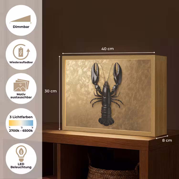 Kreeft - Zwart - Goud - Luxe Light Box met batterij (Wandlamp) middel -USP_websiteoverzichtDE
