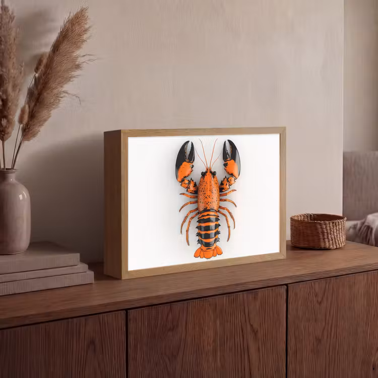 Kreeft - Zwart - Oranje - Wit - Uniek Light Box met batterij (Wandlamp) middel -sfeer2