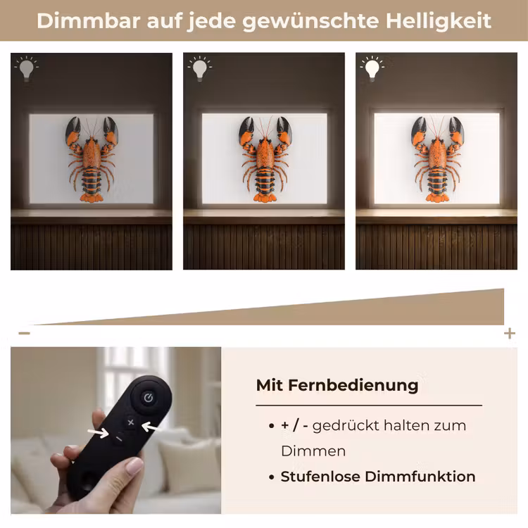 Kreeft - Zwart - Oranje - Wit - Uniek Light Box met batterij (Wandlamp) middel -USP_dimbaarDE