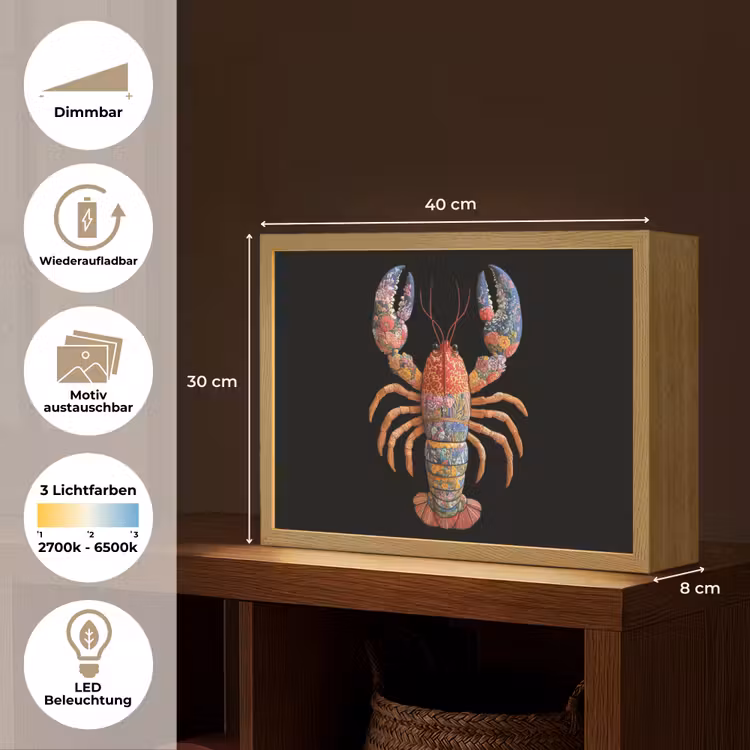 Kreeft - Borduur - Kleurrijk - Bloemen Light Box met batterij (Wandlamp) middel -USP_websiteoverzichtDE