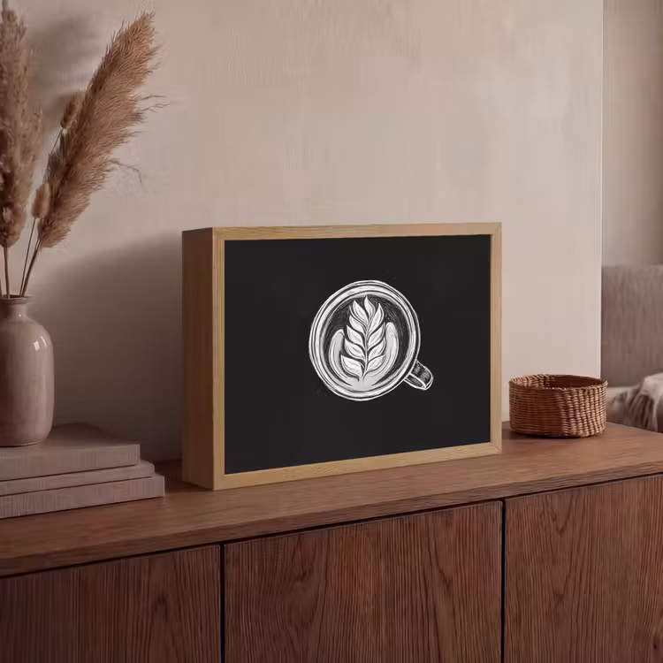 Krijttekening - Koffie - Latte art Light Box met batterij (Wandlamp) middel -sfeer2