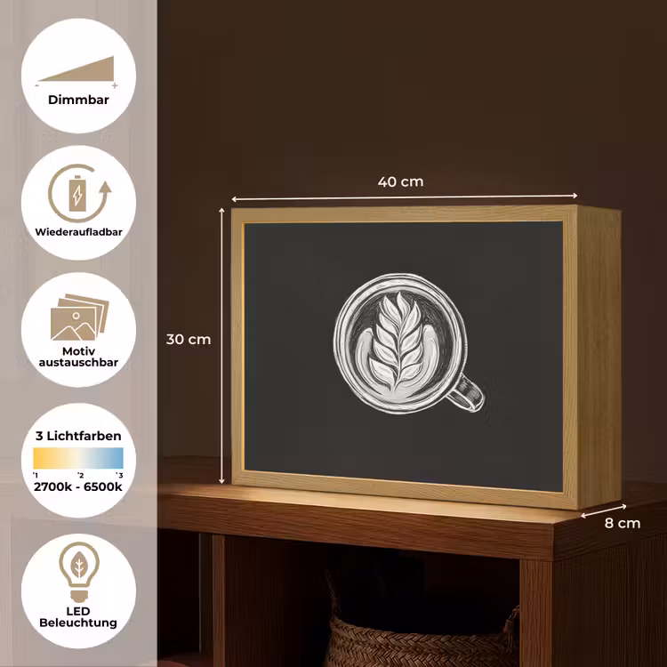 Krijttekening - Koffie - Latte art Light Box met batterij (Wandlamp) middel -USP_websiteoverzichtDE