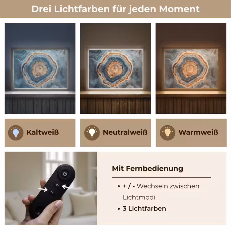 Cirkel - Ringen - Steen - Tinten Light Box met batterij (Wandlamp) middel -USP_lichtkleurDE