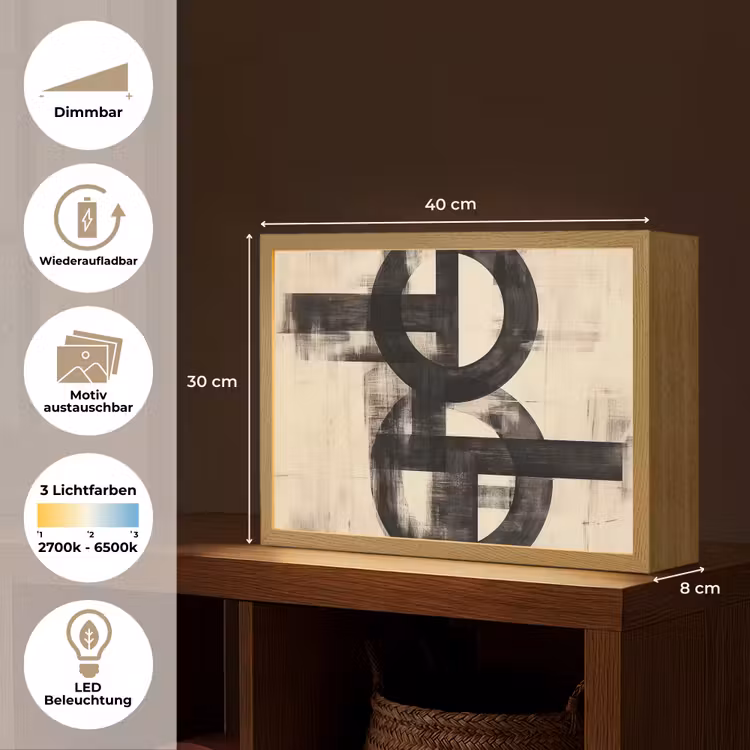 Cirkels - Balken - Zwart - Abstract Light Box met batterij (Wandlamp) middel -USP_websiteoverzichtDE