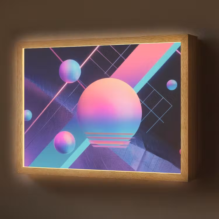 Cirkels - Vlakken - Abstract - Blauw Light Box met batterij (Wandlamp) middel -z3d_website