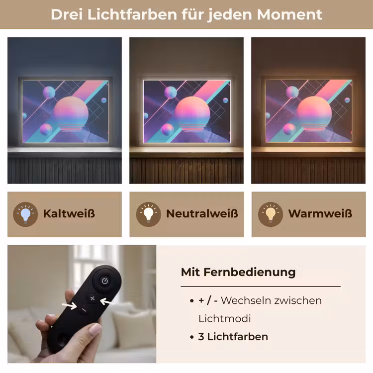 Cirkels - Vlakken - Abstract - Blauw Light Box met batterij (Wandlamp) middel -USP_lichtkleurDE