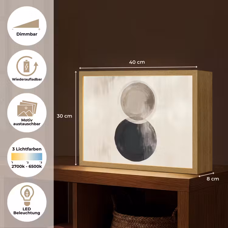 Cirkels - Vorm - Beige - Abstract Light Box met batterij (Wandlamp) middel -USP_websiteoverzichtDE